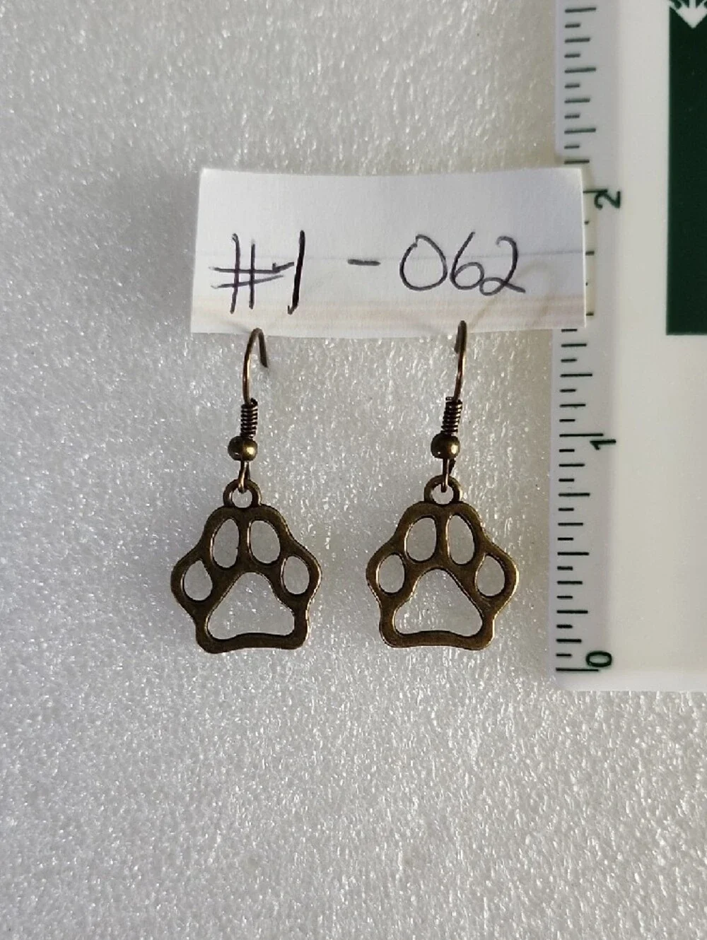 Hand Crafted Bronze Paw Print Dangle Earrings - Picture 3 of 3